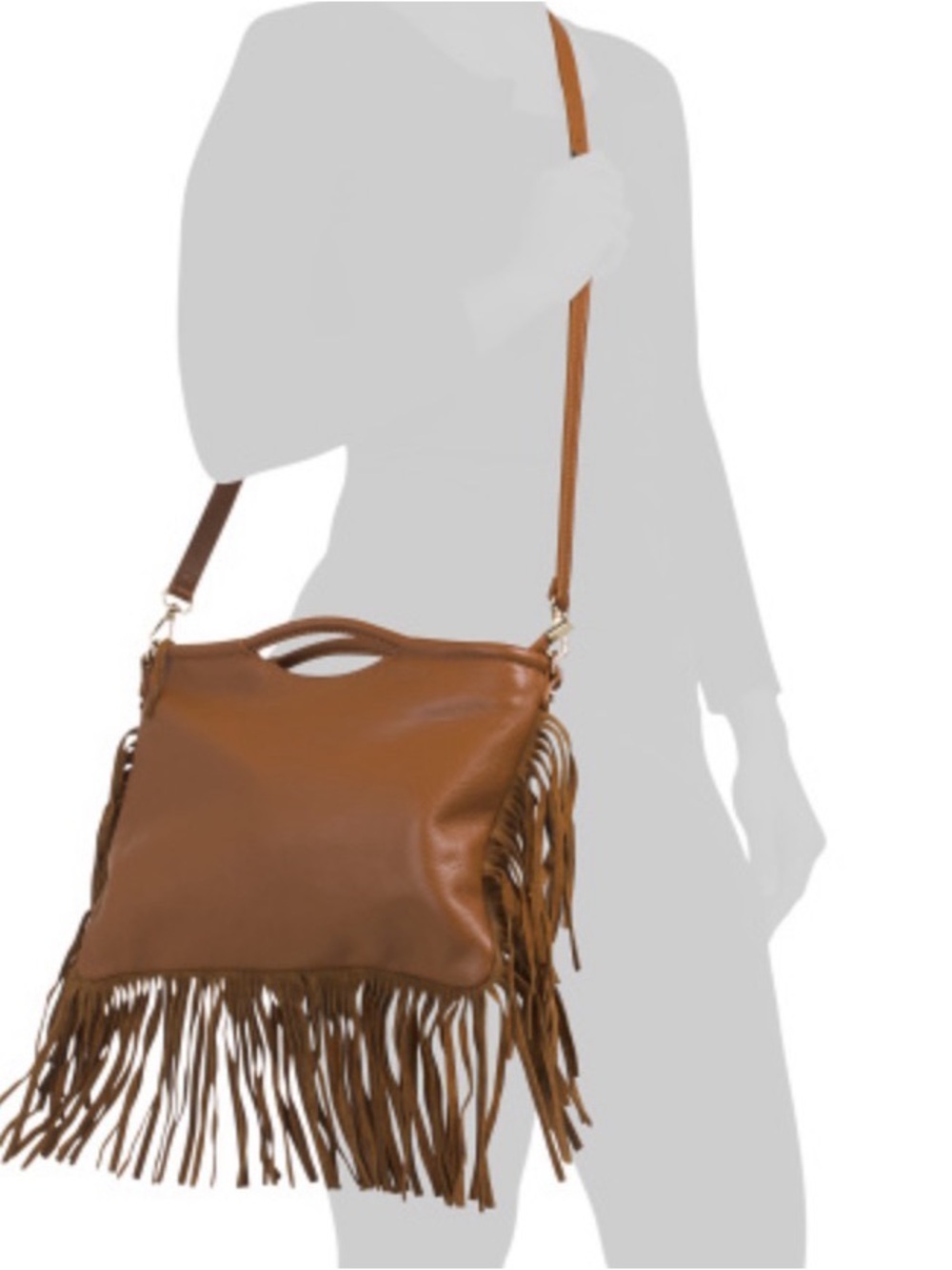 Fringed Crossbody Shoulder Bag in Cognac